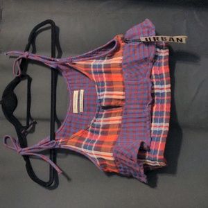 Urban Outfitters Jo Plaid Crop Keyhole Top